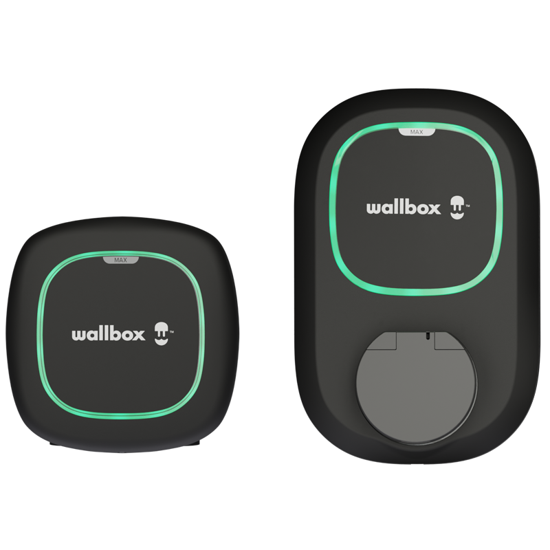 Wallbox Pulsar Max noire, versions câble attaché et prise Type 2